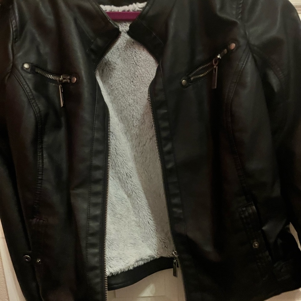 Black leather zip up jacket